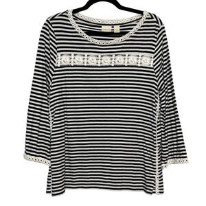 Chicos Size 2 Parisian Chic Striped Lace Top Womens Large French Girl Nautical